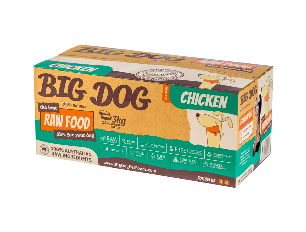 Big Dog chicken raw dog food cardboard box